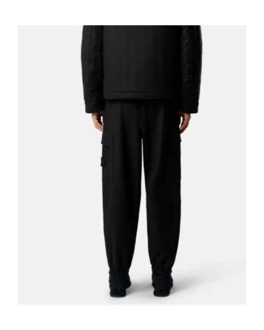 Stone Island Black Logo Patch Straight Leg Pants for men