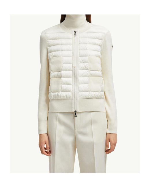 Moncler White Logo Patch Zip-Up Quilted Jacket