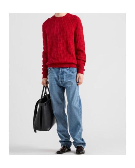 Prada Blue Logo Patch Straight Leg Jeans for men