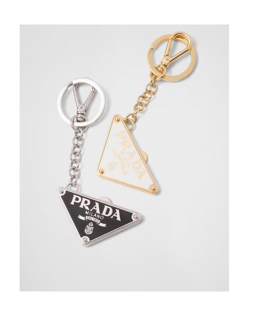 Prada White Logo-Triangle Set-Of-Two Keyrings