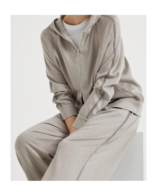 Brunello Cucinelli Gray Monile-Embellished Zipped Hoodie