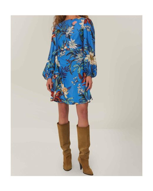 Farm Rio Blue Floral-Printed Wrapped Mini Dress