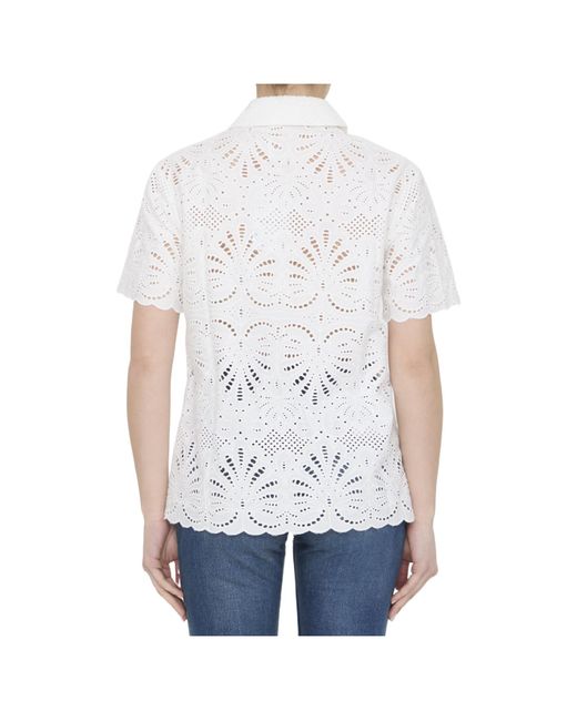 Self-Portrait White Open-Work Short-Sleeved Shirt