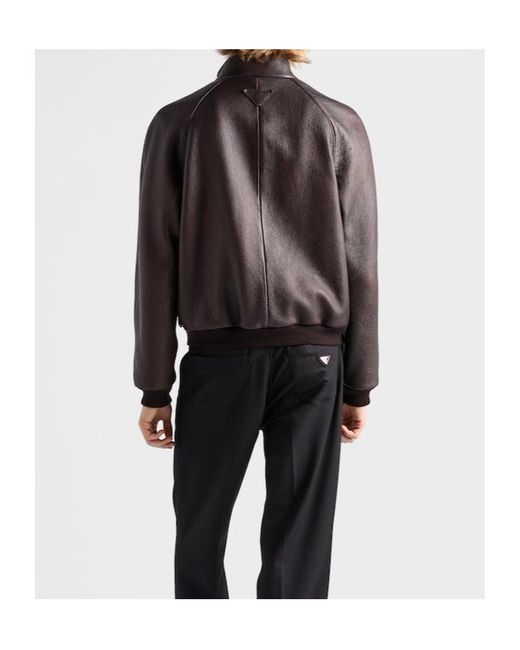 Prada Brown Leather Bomber Jacket for men