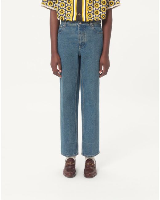 Valentino Blue Logo Patch Straight Leg Jeans for men