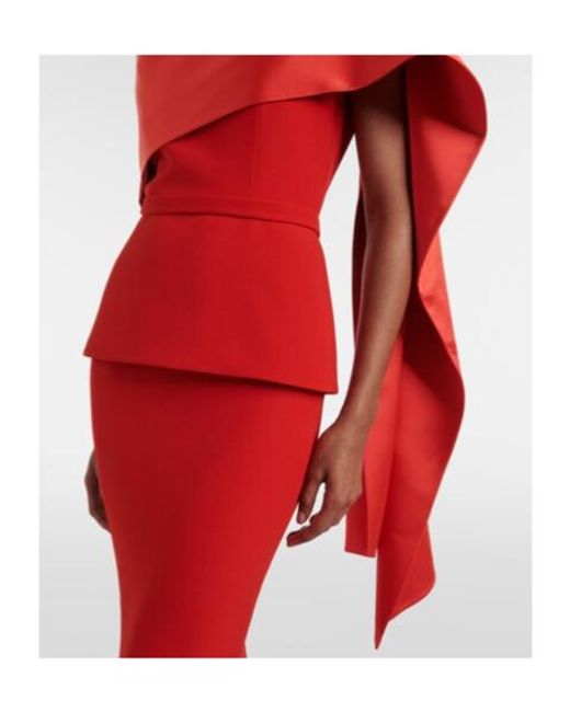 Safiyaa Red Evangelina Caped Crepe Gown