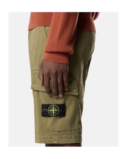 Stone Island Green Regular Fit Cargo Bermuda Shorts for men