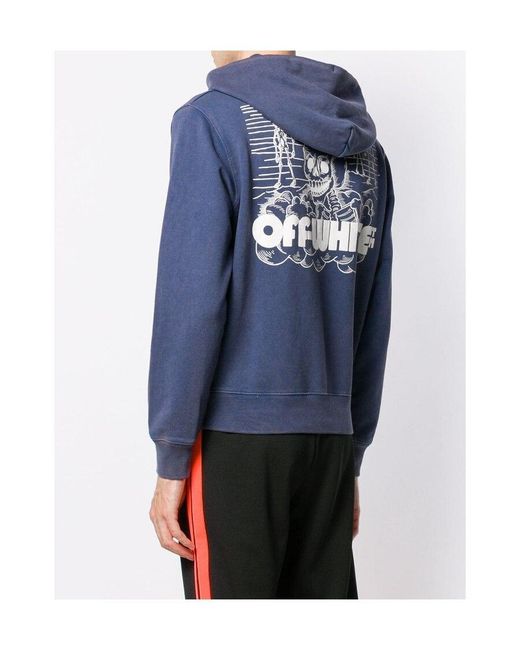Off-White c/o Virgil Abloh Blue Logo Printed Hooded Sweater for men