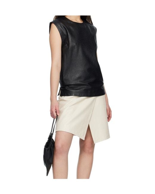 Loulou de Saison Black Fiza Ostrich-Effect Leather Top