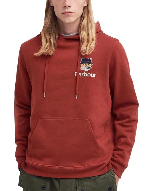 Maison Kitsuné Red Barbour X Maison Kitsun É Fox Hooded Hoodie for men