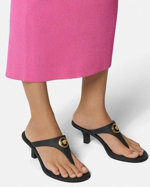 Versace Black Heeled Thong Sandals