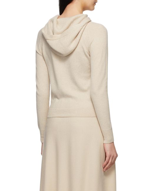 Loro Piana Natural Zip-Up Hooded Knitted Cardigan