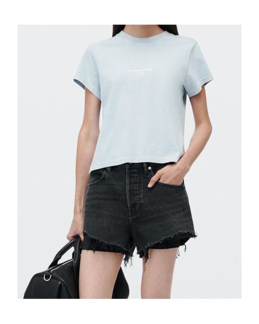 Alexander Wang Blue Logo Print Shrunken Short Sleeve Tee