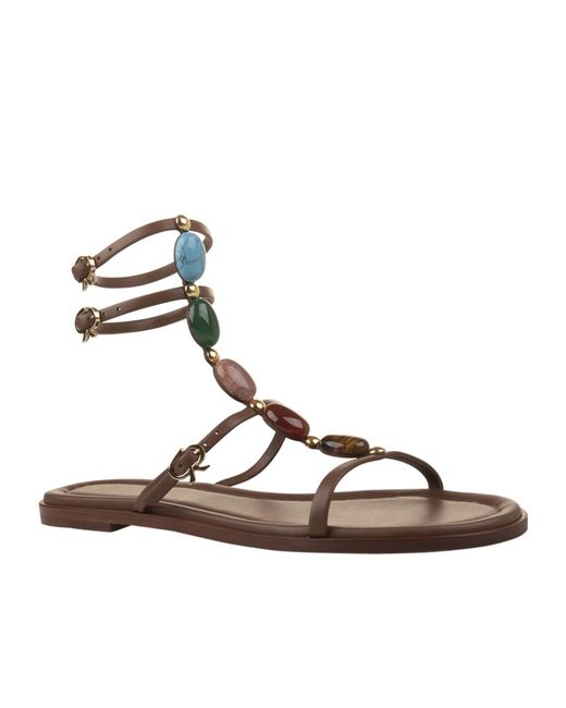 Gianvito Rossi Brown Shanti Embellished Flat Sandals