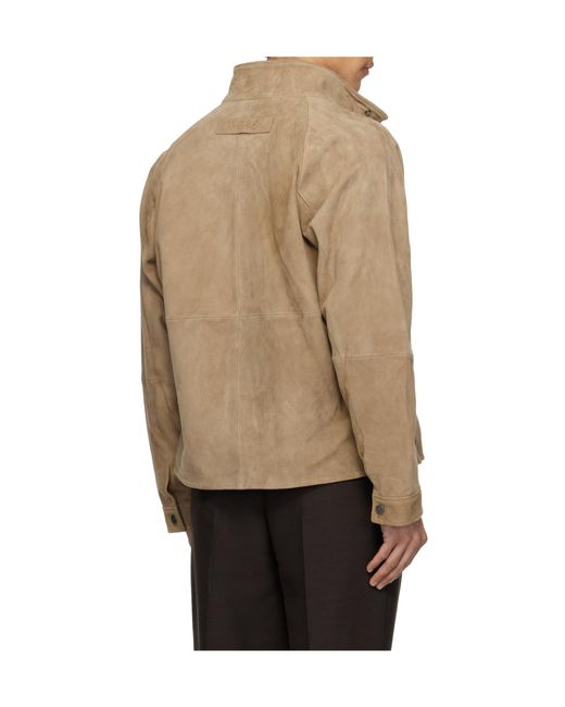 Boss Natural Long-Sleeved Stand-Up Collar Leather Jacket for men