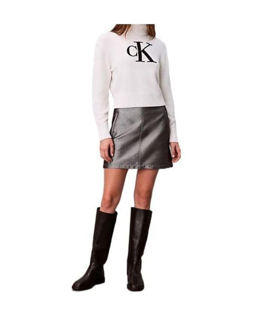 Calvin Klein Gray Soft Chenille Roll Neck Jumper