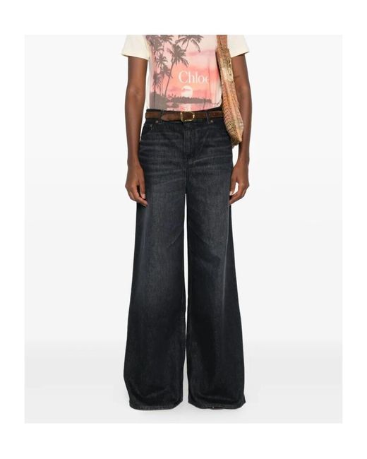 Chloé Black Whiskered Wide-Leg Jeans