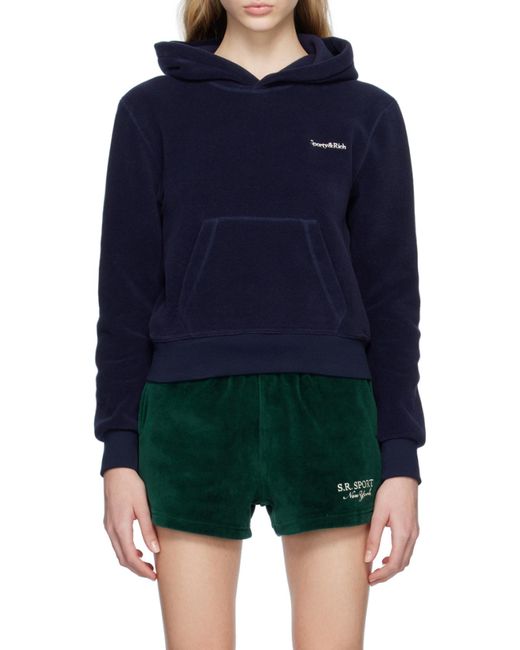 Sporty & Rich Blue Logo Embroidered Jersey Fleece Sweatshirt