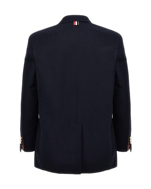 Thom Browne Blue Single Breasted Seersucker Blazer for men