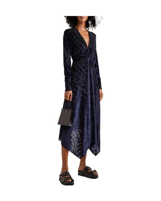 House of Holland Blue Knotted Stretch Devoré-Velvet Midi Dress