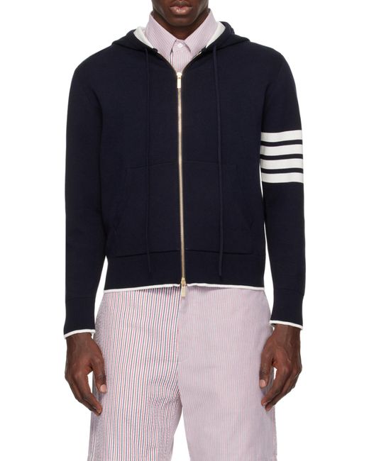 Thom Browne Blue Fish 4-Bar Striped Zipped Hoodie for men