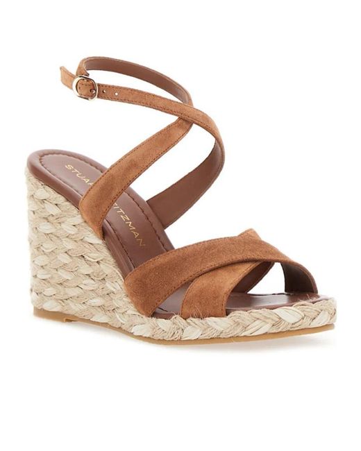 Stuart Weitzman Brown Round-Toe Wedge Sandals