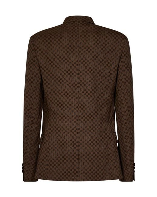 Balmain Brown Monogram-Jacquard Double-Breasted Blazer for men