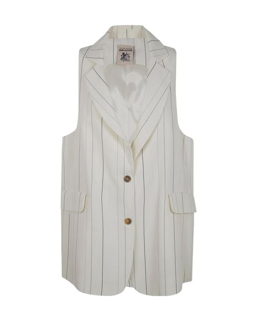 Semicouture Gray Striped Button Waistcoat