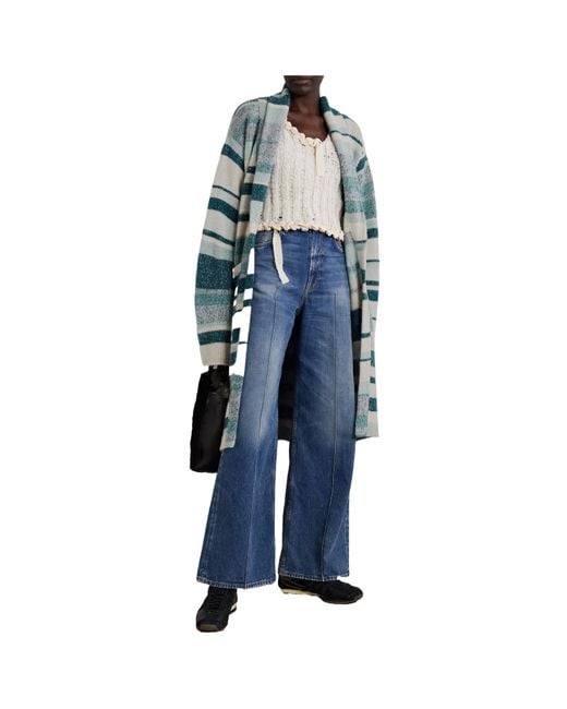 The Elder Statesman Blue Striped Cashmere Cardigan With Belt