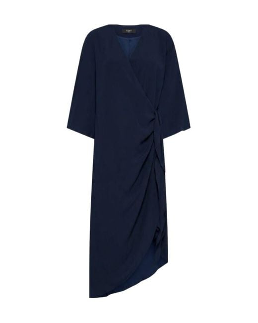 Seventy Blue Ruffled Wrap Midi Dress