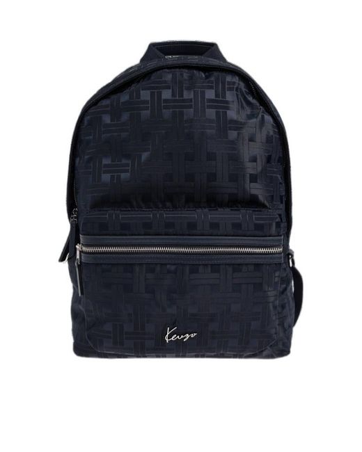 KENZO Blue Woven-Pattern Zipped Backpack for men