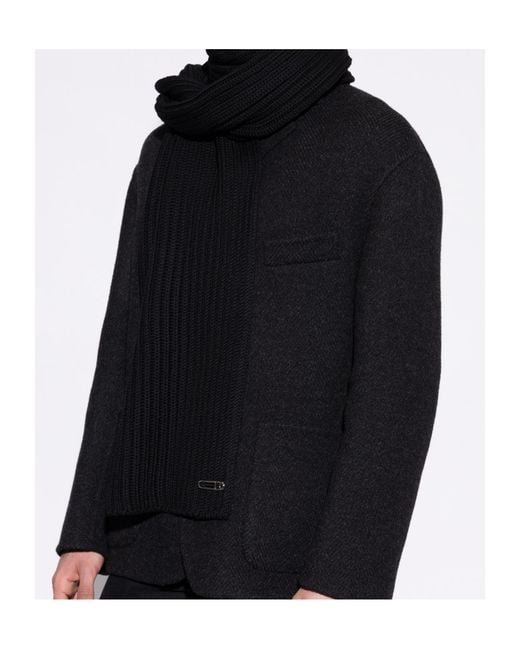 Givenchy Black Ribbed Pin-Detail Scarf for men