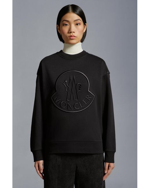 Moncler Black Logo Embroidered Crewneck Sweatshirt