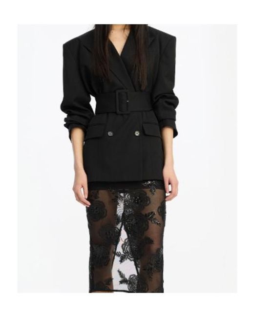 ROTATE BIRGER CHRISTENSEN Black Belted Double-Breasted Blazer