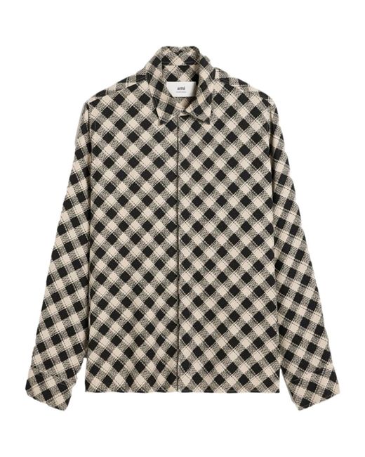 AMI Gray Ami Check Printed Twill Shirt for men