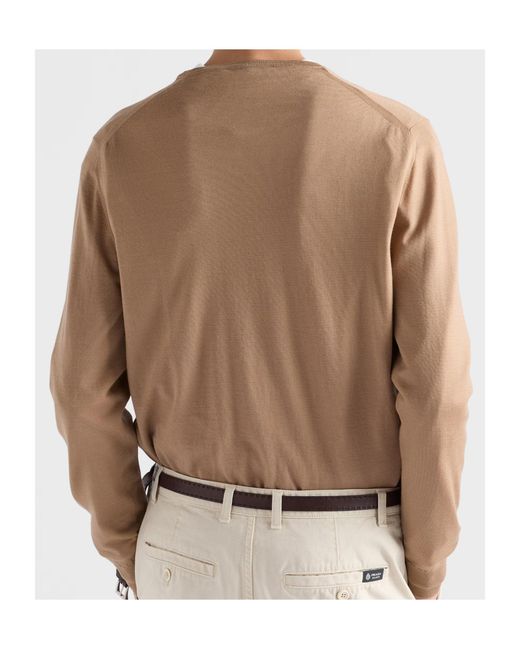 Prada Brown Superfine Wool Crew-Neck Sweater for men