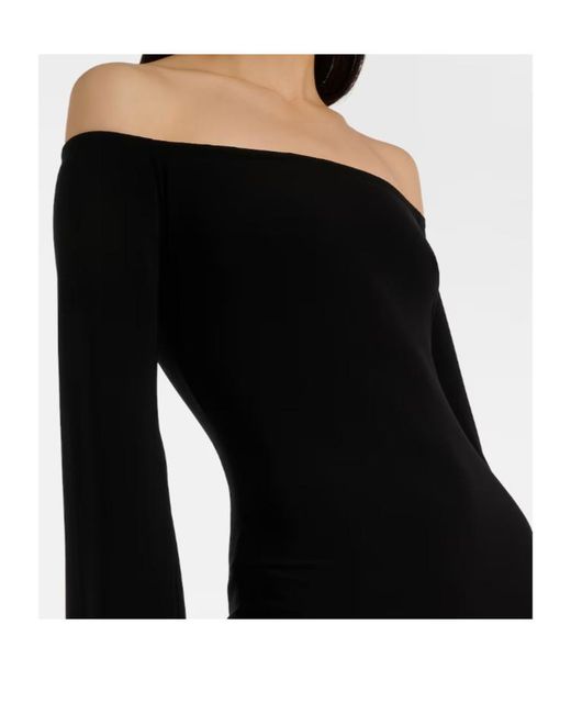 Norma Kamali Black Draped Off-Shoulder Jersey Gown