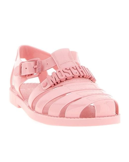 Moschino Pink Logo Lettering Jelly Sandals