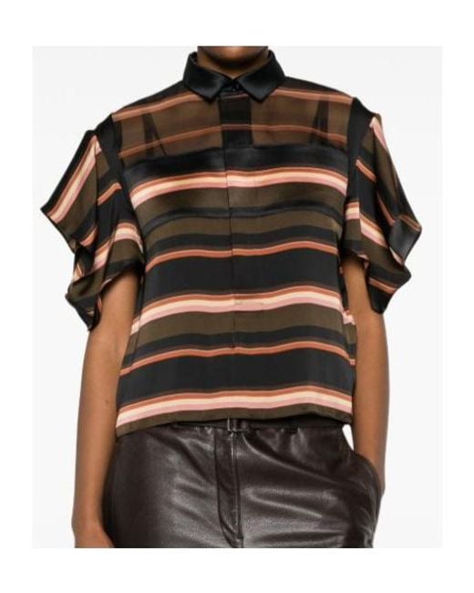 Sacai Black Short Sleeve Striped Polo Shirt