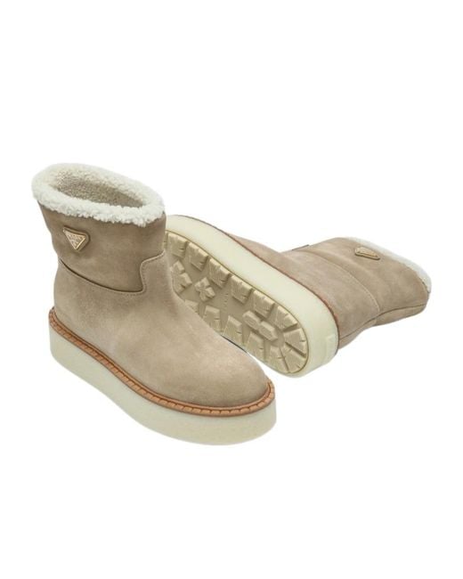 Prada Natural Triangle-Logo Slip-On Boots