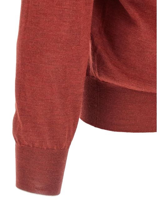 Brunello Cucinelli Red Long Sleeved Knitted Polo Shirt for men