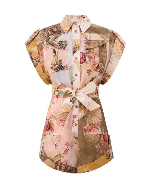 Zimmermann Pink Ascension Cuffed Playsuit