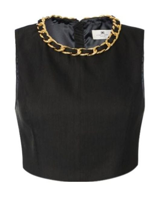Elisabetta Franchi Black Chain-Detailed Cropped Sleeveless Top