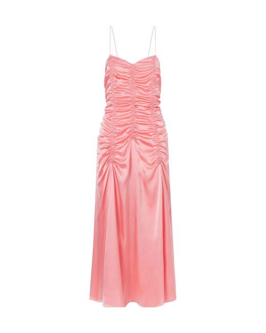Khaite Pink Ruched Silk Midi Dress