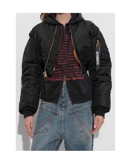 Vetements Black Zip-Up Cropped Bomber Jacket