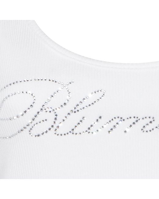 Blumarine White Logo-Embellished Ribbed Top