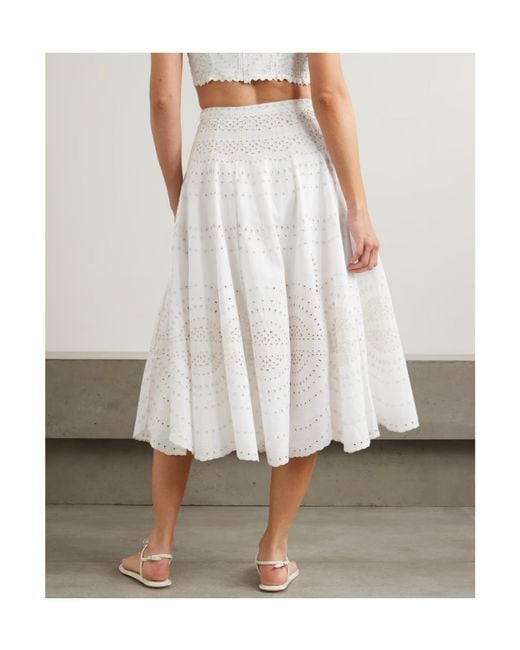 Charo Ruiz White Anglaise Cotton-Blend Midi Skirt