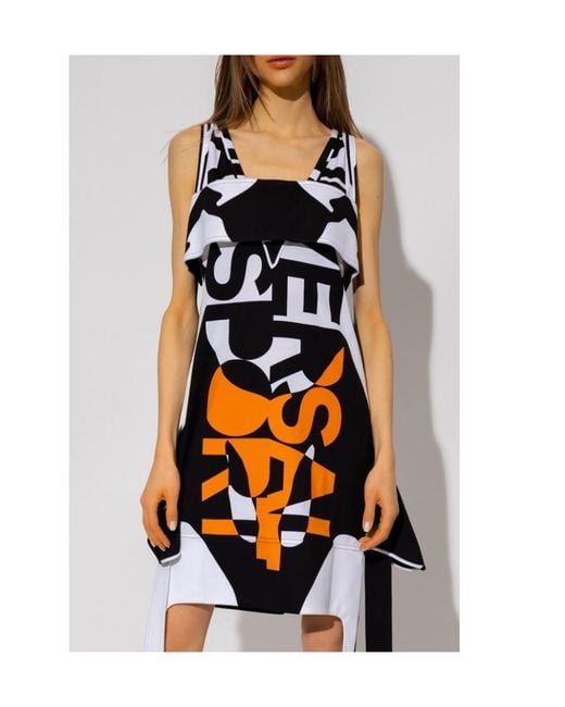 Burberry White Sleeveless Slogan Print Mini Dress
