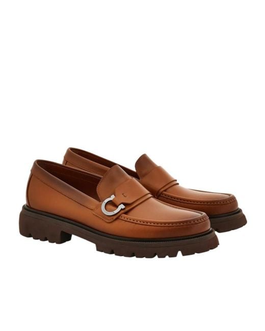 Ferragamo Brown Loafers With Gancini Embellishment for men