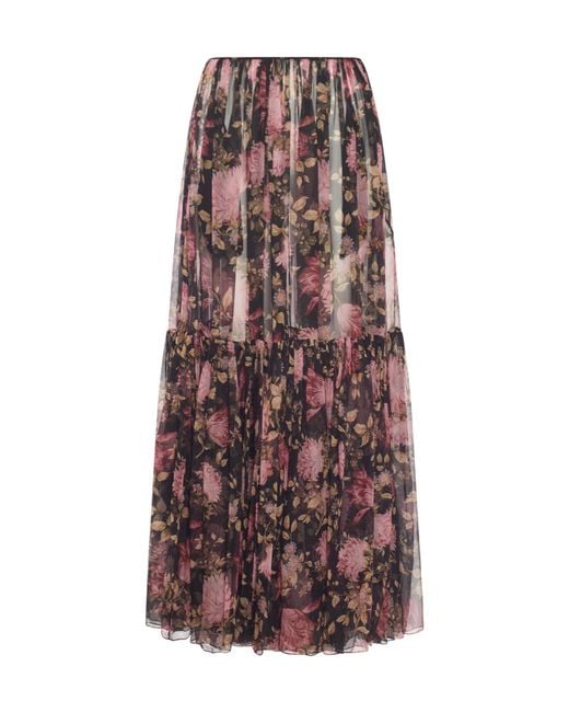 Chloé Purple Chloé Allover Floral Printed Pleated Skirt